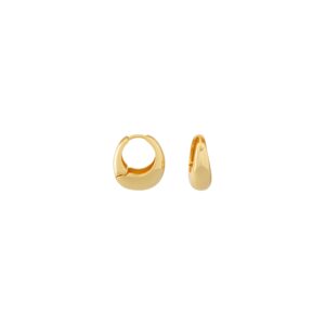 Minimalist gold hoop earrings on a clean neutral background (product photo for &django).